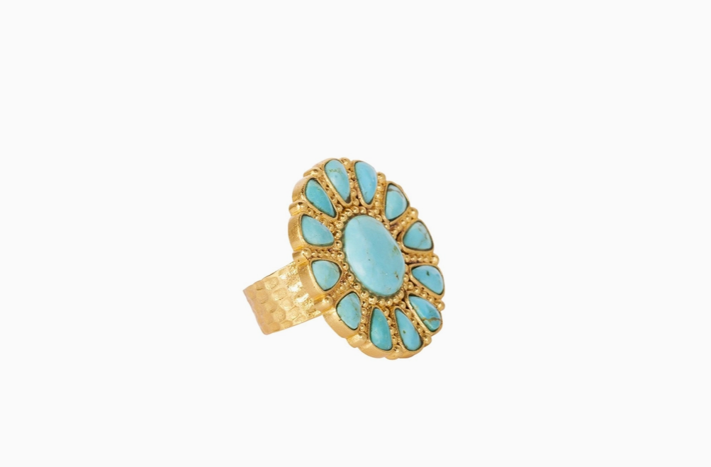 Arizona Kingman Turquoise ring 18K gold-plated hypoallergenic, nickel-free brass