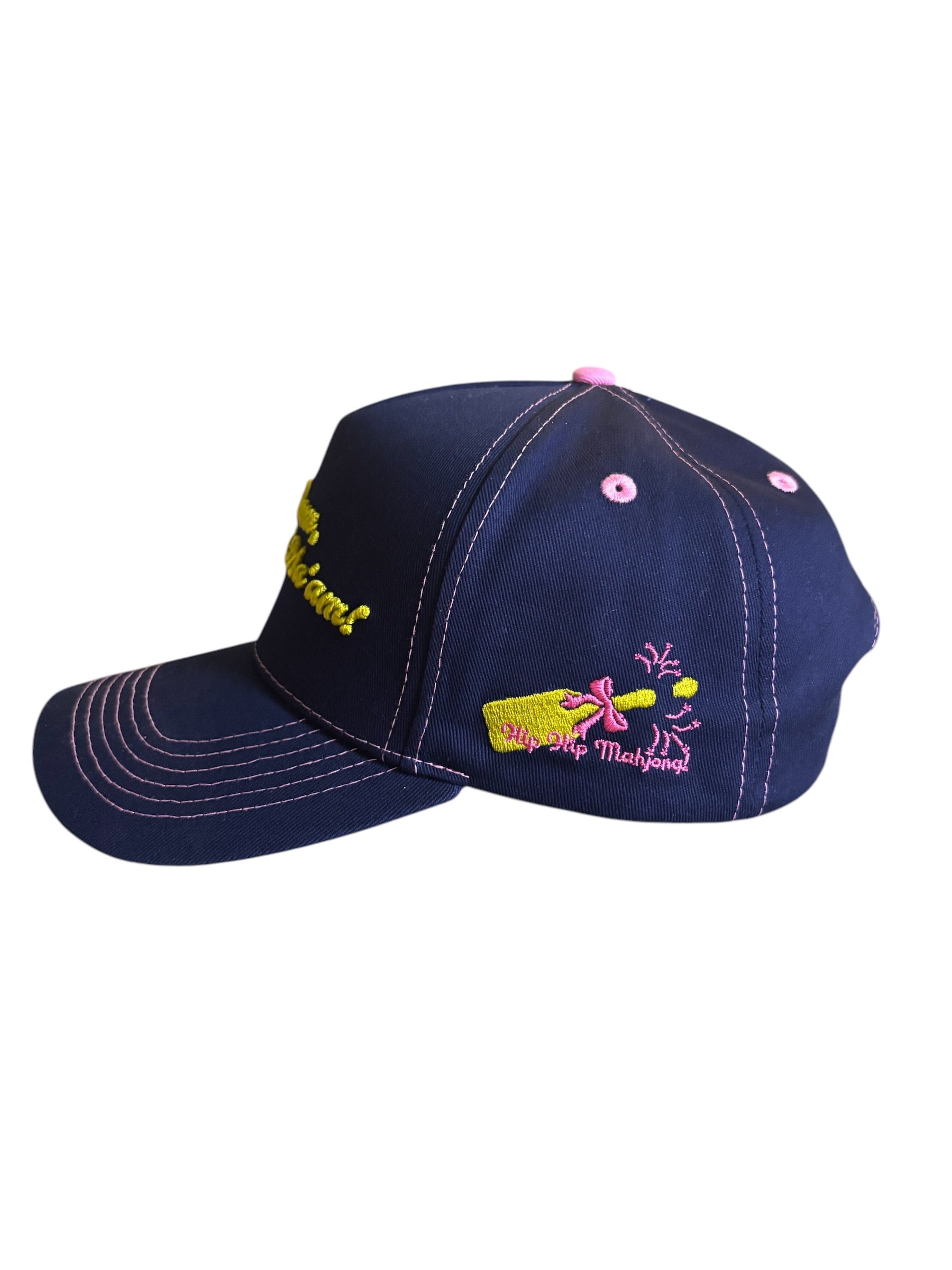 Bird bam navy mahjong hat logo side view